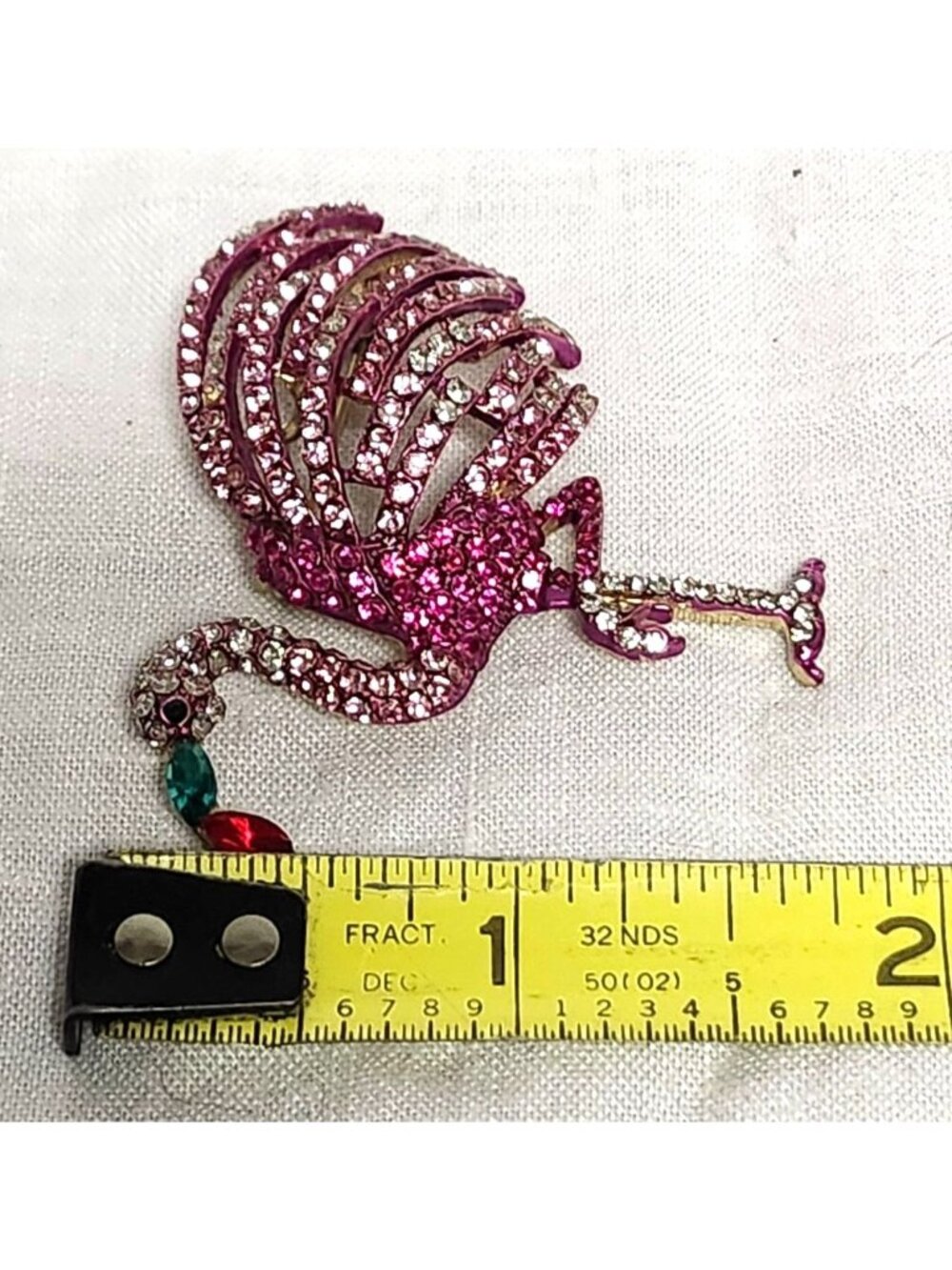 Vintage Pink Rhinestone Flamingo Brooch Pin Florida Beachy Summer Jewelry - Picture 5 of 6
